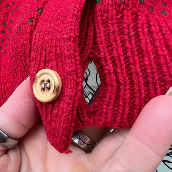 Woolrich Woman red and green knit button front cardigan sweater Vintage - Picture 2 of 6